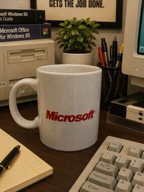 Vintage Microsoft Logo Coffee Mug Made in Japan White Ceramic Office Cup